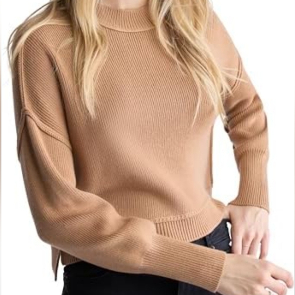 Buffalo Seema Dropped Sleeve Loose Fit Cropped Sweater Camel Tan Womens Medium